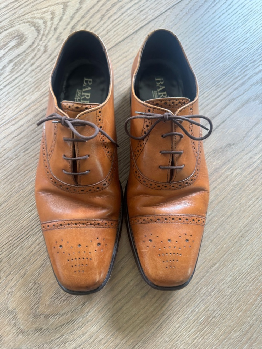 Barker England Tan Leather Oxford Brogues Size UK 9.5 G Wide